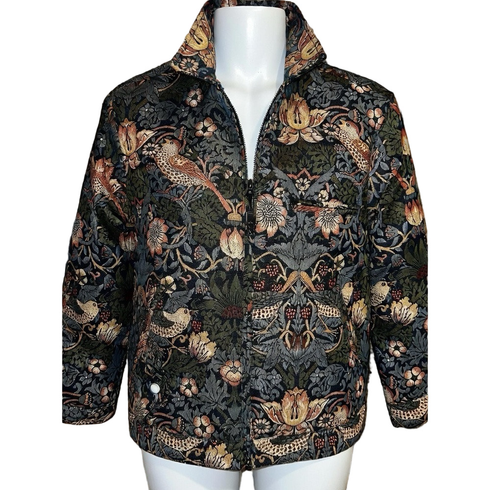 PacSun Tapestry Patterned Jacket Sz Small Birds Floral Strawberry Thief